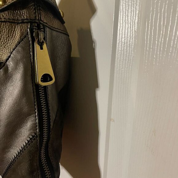 Fossil Patchwork Bronze​ ,Brown Suede Leather Medium Shoulder Handbag . - Picture 5 of 11